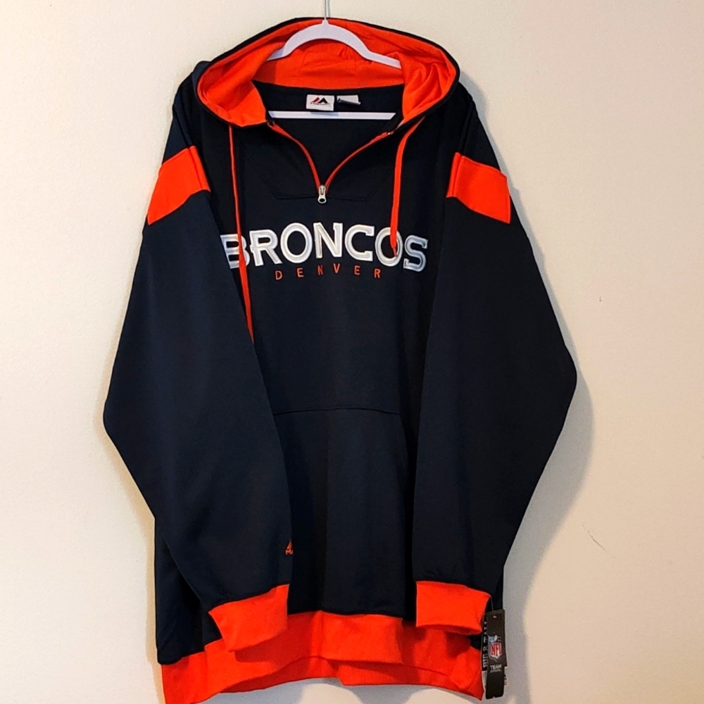 Majestic 1/4 Zip Denver Broncos 4X Big and Tall Hoodie Authentic NFL New W/Tags